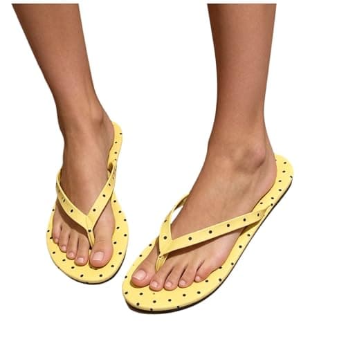 Jhebeks Yellow Women's Flip Flops Polka Dot Casual Summer Bathroom Outdoor Travel Beach Sandals Non-Slip Breathable Flat Ladies Slippers Soft Sole Lightweight Comfortable Shoes for Shower Size 6.5 — view 5