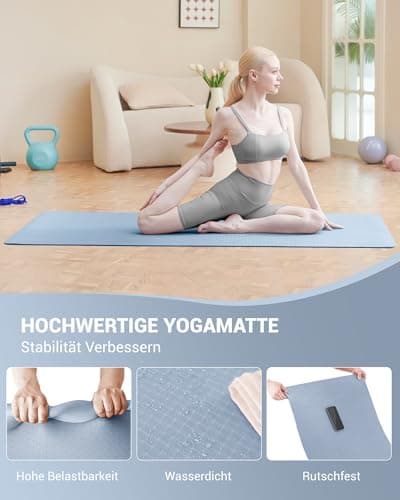 Good Nite Yoga Mat Exercise Mats Workout Pilates Fitness Mat for Women Men Non-Slip Thick 6mm High Density Gymnastics Mats with Carry Strap Tpe 183 x 61 x 0.6cm (Sky Blue) — view 6