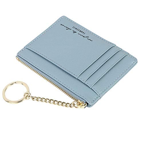 Cynure Women's 8 Cards Slim Minimalist Card Holder Coin Changes Purse Keychain Front Pocket Wallet, Sky Blue — view 5