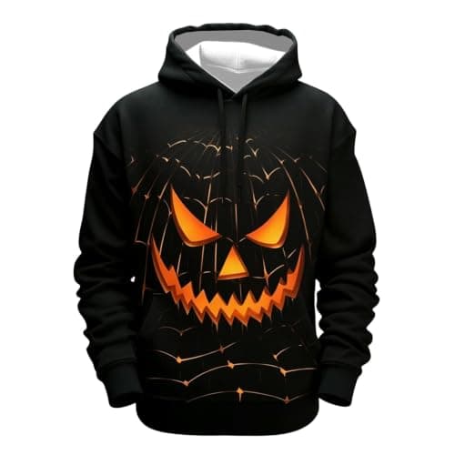 Men Fashion Casual Halloween Skeleton Print Pullover Hooded Sweatshirt Long