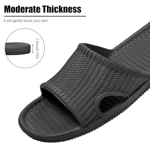 Aomig Unisex Shower Slipper Women Men Sliders Slippers Non-Slip Slip On Slippers Light Weight Flat Slide Sandals Bathroom Flip Flops Hotels Thong Quick Drying House Slide Sandals Shoes(Black-9/10 UK) — view 5
