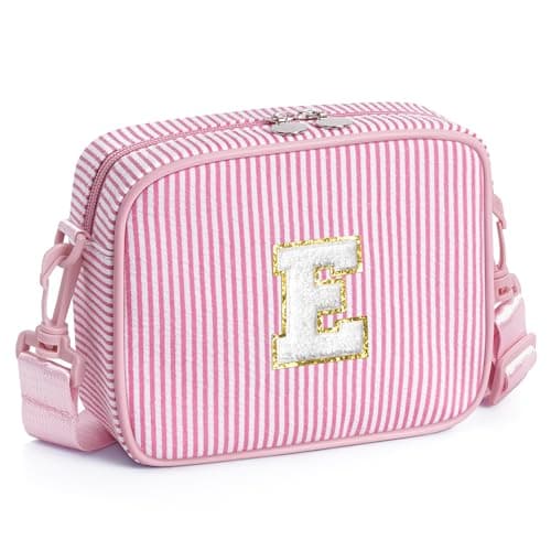 YOOLIFE Personalized Gifts 3 4 5 6 7 8 9 10 11 12 13 Year Old Girl, Initial Shoulder Bag Cross Body Bag Travel Bags Purse Travel Sling Bags, Gifts for Girls Kids Friend Daughter Sister Niece, Pink E