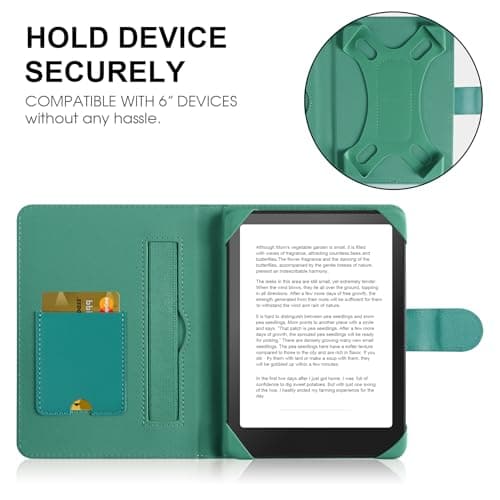 HoYiXi Universal Case for 6-inch Kindle eReader Compatible with Kobo/Voyaga/Pocketbook/Tolino E-book reader,6'' eReader Protective Cover with Built-in Card Slot,Black (Cyan, 6 inch) — view 3