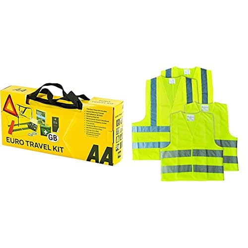 AA Euro Travel Kit AA6318 – for Driving In France/Europe – Includes Zipped Storage Bag & High Visibility Fluorescent Safety Vests AA0507 - Family Pack Two Adults Two Children