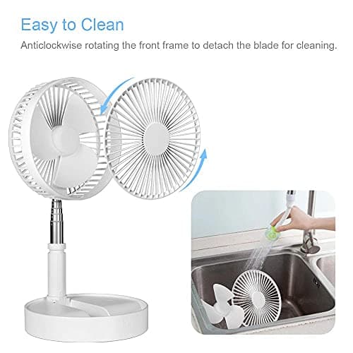 Rechargeable Portable Desk Foldaway Fan with Battery , Working Time 6~24 Hours 4 Speed settings Stretchable Quiet Floor wireless Fan for Outdoor Camping Tent Travel and Home office Personal Use,White — view 6