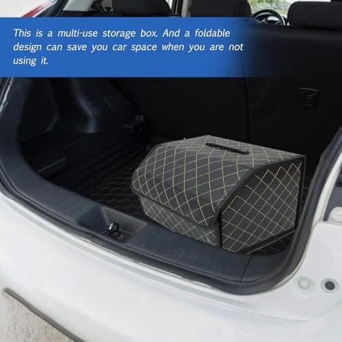 NUSITOU Car Trunk Storage Box Medium Pu Leather Collapsible Vehicle Trunk Organizer with Gold Stitching for Car Boot Storage and Travel Accessories — view 6