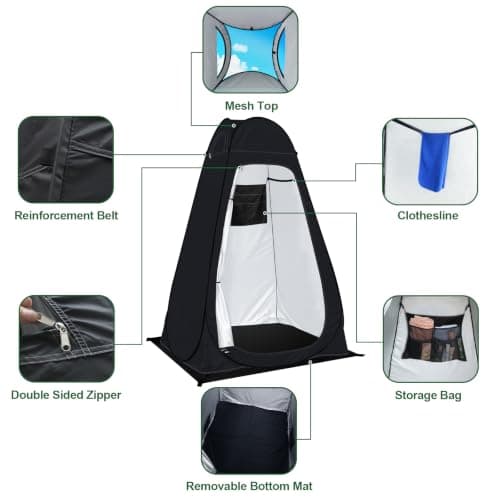 Pop Up Toilet Tent, Portable Shower Privacy Tent for Camping, Dressing Room Privacy Shelter, Changing Tent for Beach, Fishing, Hiking, Camping Shower Tent- UV Protection with Carrying Bag -Black — view 5