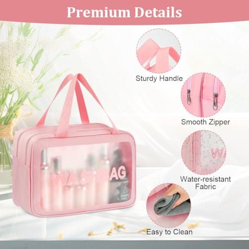 Aucuu Clear Toiletry Bag, Waterproof Makeup Bag with Handles, Wet Dry Separation Clear PU Makeup Bags, Large Capacity Travel Toiletries Case, Portable Wash Bags, Cosmetic B-ag for Travel Bathroom — view 3