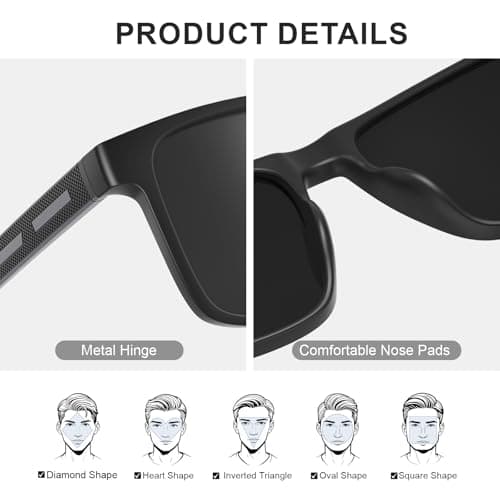 Neusaro Men's Polarised Sunglasses, Rectangular UV Driving Shades red — view 4