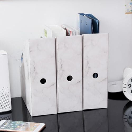 27x27x26cm Marbling Cardboard File Organizer, 3 Pack Desktop File Holder, Cardboard File Rack With Labels, Foldable A4 Folder Holder,Mag-azine Storage Box,Magaz-ine File Holder, Desktop File Organizer — view 4