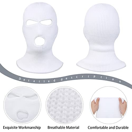 Blulu White Balaclava Ski Mask for Men Skiing, Snowboarding, Motorcycle, Wind Protection Lightweight Neck Warmer, Full Face Cover, 3 Hole Knitted Balaclava for Outdoor Sports — view 3