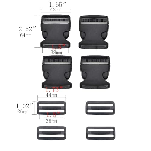 Xuamaea 4 Pack Heavy Duty Plastic Buckle Set - Includes 3 Adjustable Slider Clips & 1 Side Release for Backpack, Luggage Strap Repair (5cm / 2 Inch) — view 2