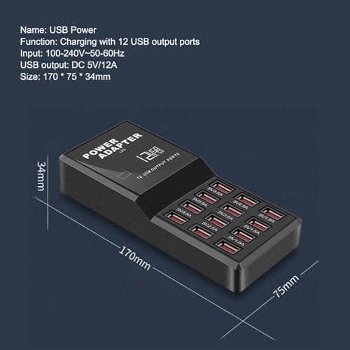 Balabaxer USB Charger,12-Port 60W Multiple USB Charging Station,Multi Ports Charger Charging for Smartphones，Tablets，and Other Devices. — view 3
