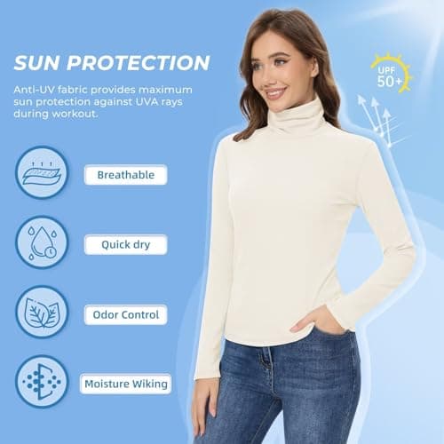 Sillictor Thermal Tops Womens Long Sleeve High Neck Ski Base Layer Women Fleece Tops Ladies Thermals Underlayer for Running Golf Hiking Cycling,Warm Quick Dry Sweat Wicking 117 Beige XL — view 4