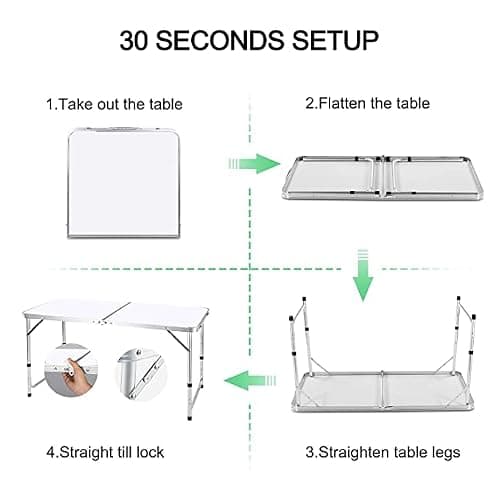 BARGAIN FACTORY Folding Table 4ft Heavy Duty Picnic Table Sturdy Metal Frame With Handle, Adjustable Height Portable Waterproof Easy to Carry Ideal for BBQ Party Camping, Beach, Indoor & Outdoor Use — view 5