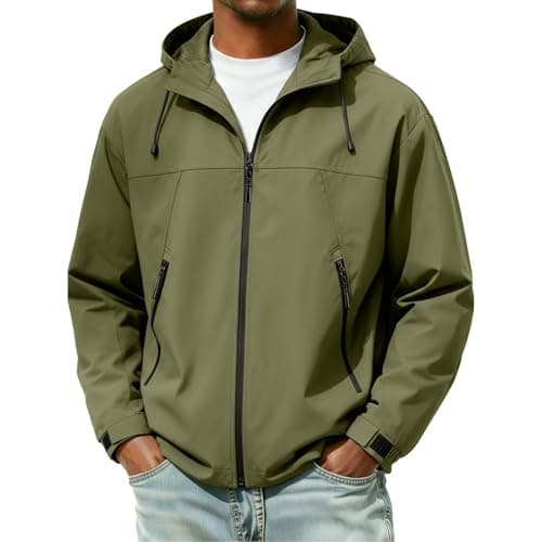 Anbiryeik Waterproof Jackets Mens Windproof Hooded Raincoat Lightweight Packable Softshell Jacket Fast Dry Breathable Summer Windbreaker Pullover Top for Running Cycling Climbing Walking BGreen XXL