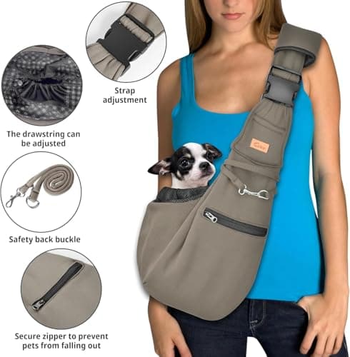 CUBY Puppy Carrier Sling Lightweight Travel for Small Pets Hands-Free-Khaki — view 5