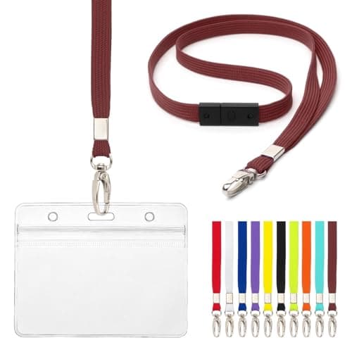 Lanyard with Card Holder 10 Pcs Breakaway Safety Neck Lanyards with Grip Seal Clear Waterproof Holders ID Name Tag Plastic Wallet Badges for Work ID Business Events Holds 9 x 6.8cm (Burgundy)