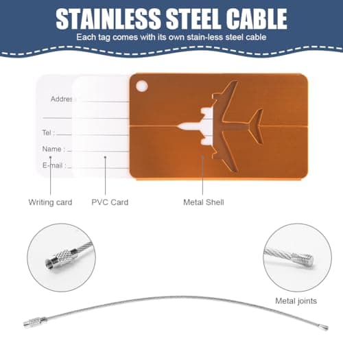 Vicloon 4 Pcs Luggage Tag, Luggage Labels Travel Suitcases Aluminium Tags, Aluminum Luggage Tag with Name ID Card for Luggage Baggage Identity ID Labels — view 2