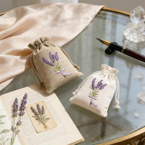 16 Pcs Empty Lavender Sachets, Lavender Bags, Drawstring Fabric Pouches for Aromatherapy, Jute Fabric Drawstring Pouches for Wardrobes Drawers and Moths (10 x 15 cm) — view 6