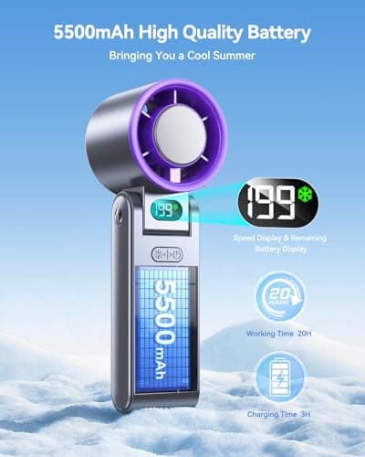 Fanseesy Portable Handheld Turbo Fan with Ice Cooler, 199 Speed Personal Fan,5500mAh Rechargeable,20H Cooling Time,20000 RPM Powerful Silent Motor, Summer Essential for Travel/Outdoor/Office,Grey — view 4