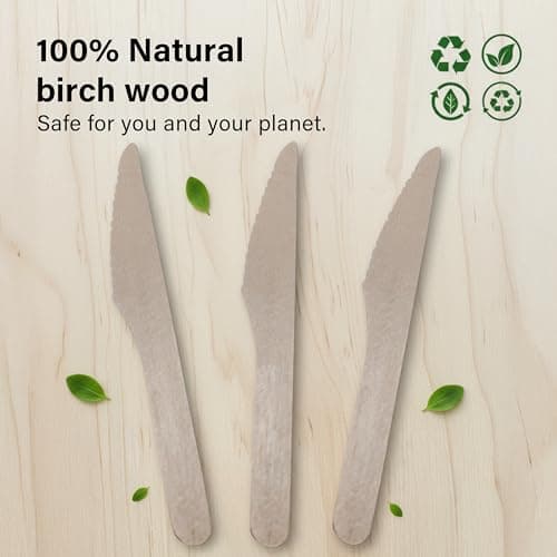 Vivo Technologies 100Pcs Disposable Wooden Knives – Eco-Friendly, Biodegradable & Compostable – 100% Natural Wood Utensils – Sustainable Flatware for Parties, Picnics, Events, Camping — view 2