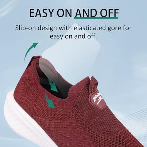 Giniros Mens Lightweight Trainers Slip On Shoes for Running and Walking Red — view 3