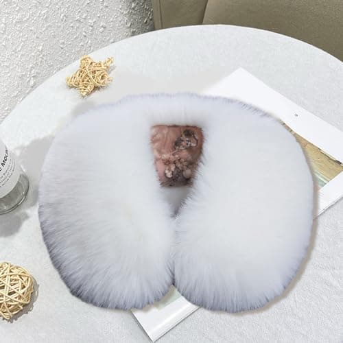 Worparsen Detachable Winter Fluffy Faux Fur Collar Scarf Neck Warmer Thickened Windproof Neck Scarf Neck Wrap for Winter Coat White — view 5