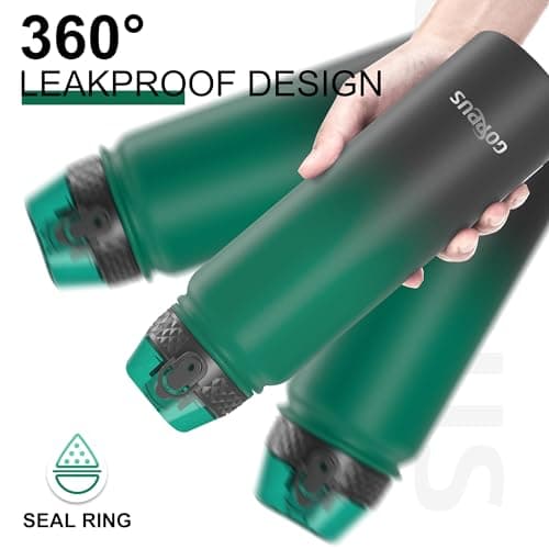 GOPPUS 1L/32oz Stainless Water Bottle with Straw Double Wall Insulated Bottles with Strap Reusable Vacuum Thermal Flask Leakproof Keep Cold Drinks Bottles with Flip Top Lid BPA Free (Green Black) — view 4