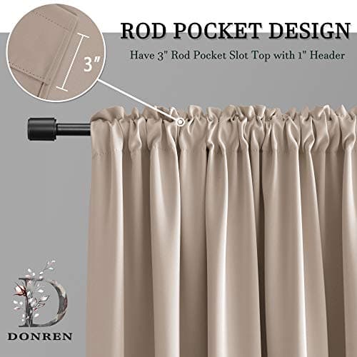 DONREN 2 Pack Blackout Window Valances for Basement with Rod Pocket -16 Inches Long Valances for Windows(Warm Taupe,52 Inches Wide) — view 2