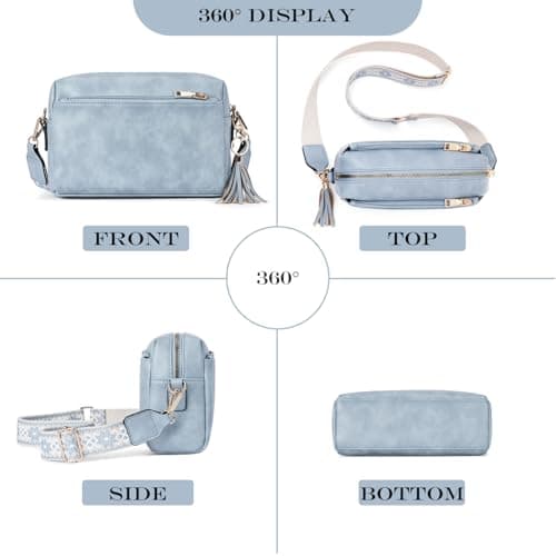 Roulens Small Crossbody Bag with 3 Zip Compartments,Vegan Leather Phone Bag for Women,Shoulder Bag with Adjustable and Removable Wide Strap — view 6