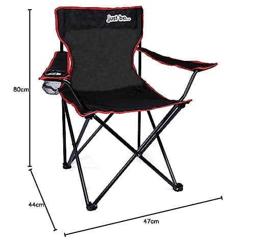 just be... Camping Chair – Lightweight, Foldable & Portable Outdoor Seat with Armrests, Cup Holder & Carry Bag | For Adults & Kids | Garden, Beach, Festival & Fishing – Black/Red Trim — view 3
