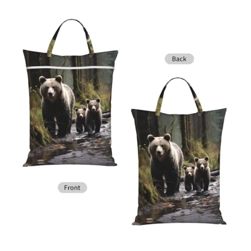 2PCS Travel Laundry Bag for Dirty Clothes, Foldable Waterproof Wet Dry Bag Mother bear and her cubs Zippered Hanging Laundry Hamper with Handle Washable for Travel, Gym, Swimming Pool — view 2