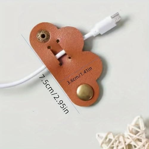 Reusable Cable Tidy Clips Heart Shaped Faux Leather Organisers, 10 Pack Snap Button Cord Holders for Headphones, Charging Cables and USB Wires, Mixed Colours — view 2