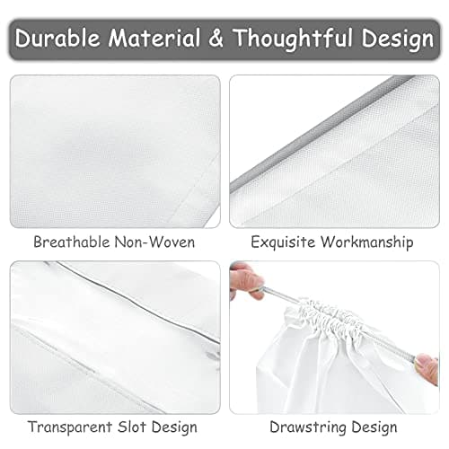 15 PCS Travel Shoe Bag, Large Portable Drawstring Shoes Storage Bags Non-Woven Dust Proof Pouch Space Saving Organizer with Transparent Slot for Men Women Daily and Travel Use (White) — view 3