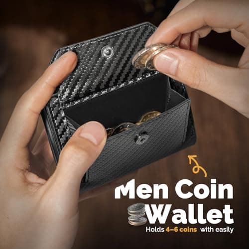 YESIIW Mens Wallets Airtag Wallet forAir Tag, RFID Card Holder air tag Wallet Leather Slim Wallets for Men UK, Pop Up Smart Wallet with Coin Pocket and Money Clip, Carbon Fiber — view 5