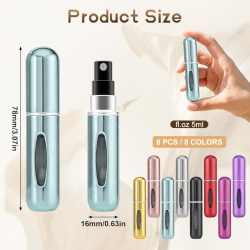 8PCS Travel Perfume Atomiser Refillable Bottles, 5ml Mini Travel Perfume Bottle with Bottom-Filled Design, Portable Empty Refillable Perfume Bottle for Luggage, Handbag & Pocket (8 colors 8 pcs) — view 2