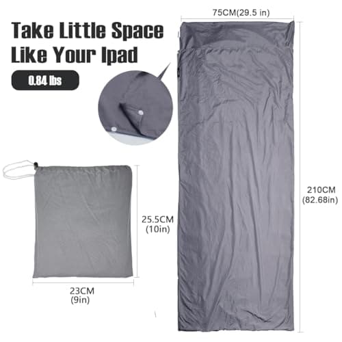 JASKFG Lightweight Sleeping Bag Liner Single & Double Camping Travel Sleep Sack for Backpacking Hotels & Hostels grey (grey, 75cmX210cm) — view 2