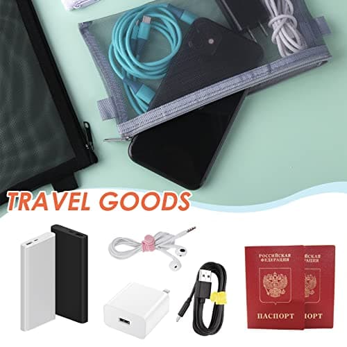 Thinp 3 Pieces Clear Pencil Pouch Makeup Bags with Zipper Nylon Mesh Pen Pouch Pencil Case Stationery Storage Bag for School&Office Supplies Cosmetics Travel Accessories (Black, White, Grey) — view 5