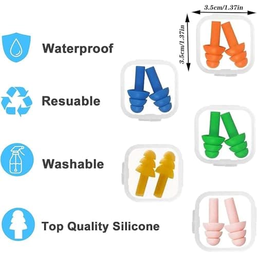 5 Pairs Reusable Silicone Ear Plugs, Noise Cancelling Ear Plugs, Waterproof Swimming EarPlugs, Snoring Sleeping Earplugs, Comfortable Hypoallergenic Material Earplugs for Work, Studying, Noisy Places — view 5