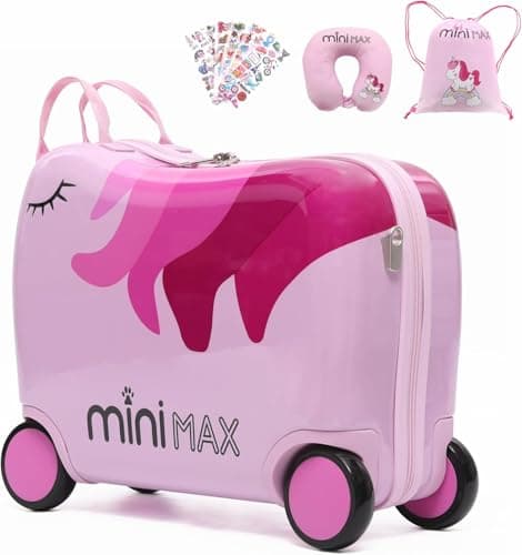 MiniMax Kids Ride-On Suitcase 45x36x20 with Neck Pillow & Drawstring Bag