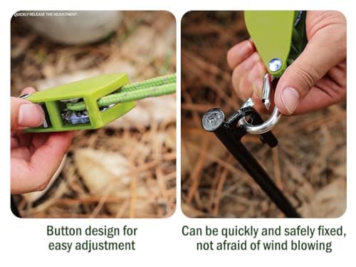 Kellegour 6 Pack Tent Guy Ropes with Pulley,4mm Reflective Cord Tent Guide Rope,Reflective Tent Guy Ropes,Tent Camping Cord with Pulley for Camping,Hiking,Tent,Tarpaulin,Awning (4m,Green) — view 5