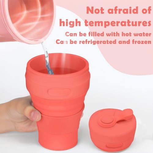 MORAINJAY Collapsible Coffee Cup with Lids,15oz/450ml Orange Silicone Portable Reusable Coffee Mug,Foldable Camping Travel Cup Fits in Your Pocket(Collapses to 6cm) — view 4