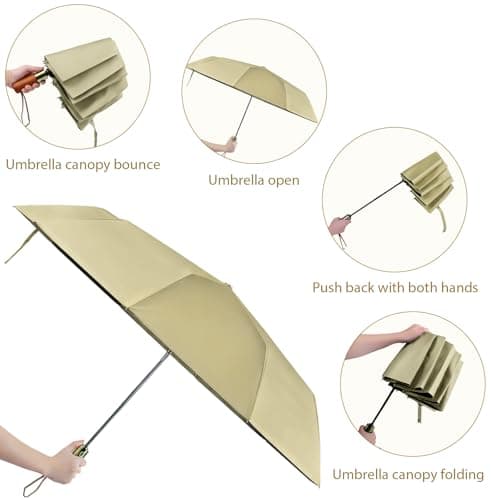 Pdyay 10 Ribs Folding Umbrellas Portable Windproof Waterproof Compact Umbrella with Auto Open and Close for Travel Outdoor Golfing Camping (Khaki) — view 6
