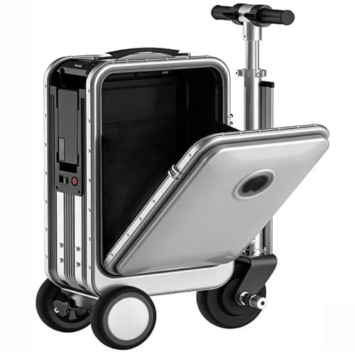HNBYLMM 20 L Electric SuitcaseㅣSmart LuggageㅣPortable Rideable SuitcasesㅣLoad 110 KGㅣ3 Speed AdjustmentㅣOne-Button Telescopic Removable BatteryㅣForward/ReverseㅣUSB & TSA Lock Silver-A