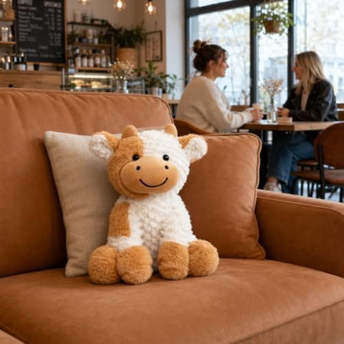 1 Pcs Cow Teddy Plush Decor, Brown White Cow Ornament, Soft Stuffed Animal — view 5