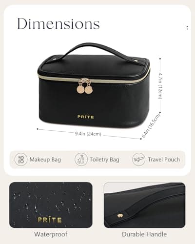 Prite Makeup Bag Toiletry Case for Women with Brush Holder, Black, Standard — view 6