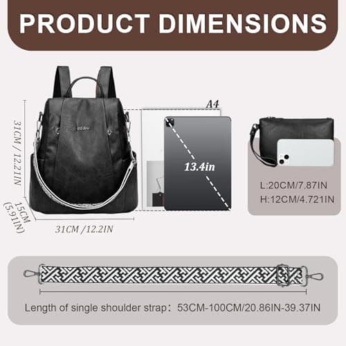 Eshow Womens Backpack Anti Theft Waterproof, Ladies Rucksack Vegan Leather Fashion, Daypack Convertible Small Makeup bag With RFID, Handbag Shoulder For Travel School Work Glossy Black — view 5