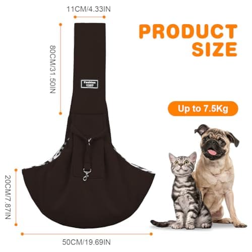 AUYAO Dog Carrier Bag Cat Sling Reversible Hands-Free Pet Carry Sling Puppy Carrier with Adjustable Shoulder Strap Crossbody Satchel Dog Purse with Pocket for Outdoor Walking Travel & Shopping(Brown) — view 2