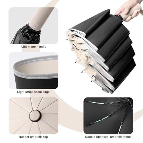FANSEZQ Stormproof Inverted Umbrella - Automatic Open Close, 40 Ribs Heavy Duty Compact Folding Umbrella, ø 105 Cm Uv Protection Rain Umbrella For Men And Women (Black) — view 6